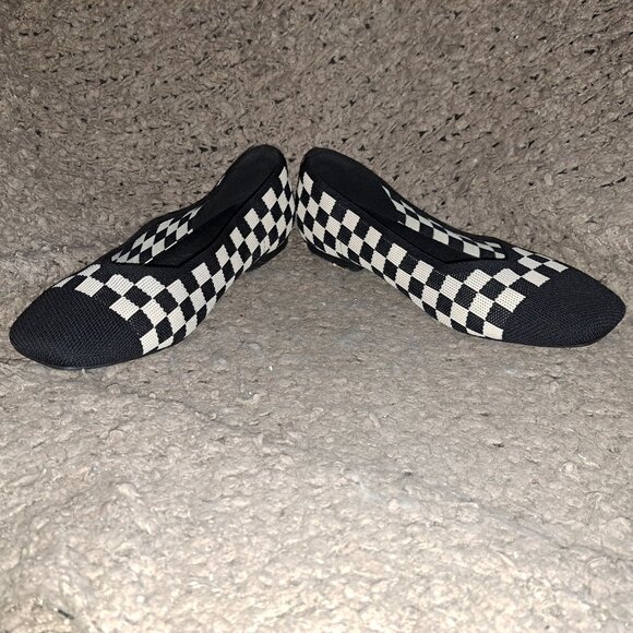 VIVAIA-Margot 2.0-Square Toe-Black Ivory Checkerboard Flats-Knit-Sz 43-Near Mint - Picture 4 of 8